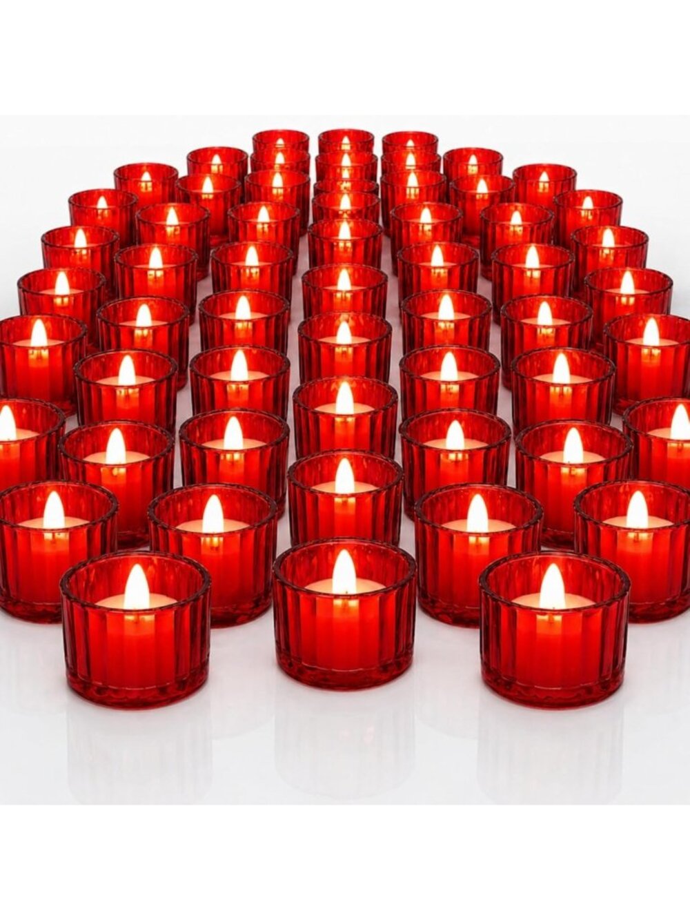 100 Pcs Ribbed Tealight Candle Holders - Elegant Red Glass Votive Set